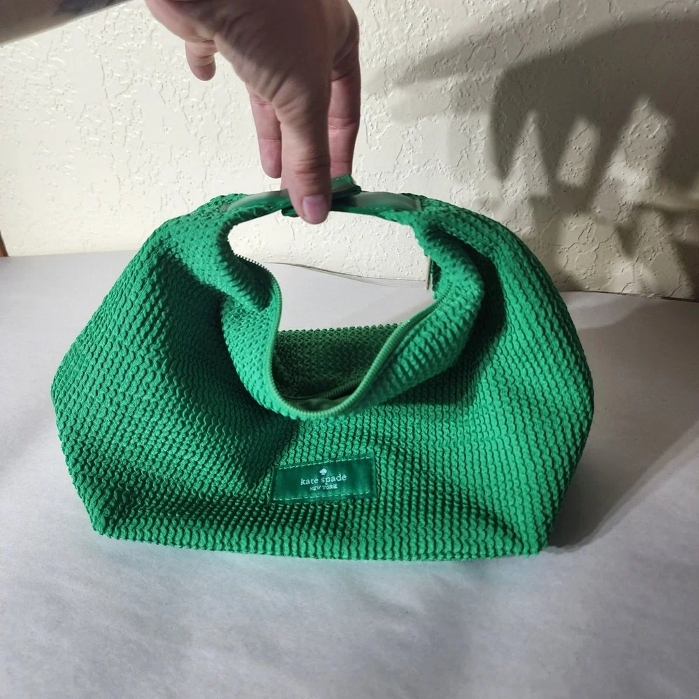 Kate Spade New York Green Textured Seersucker Convertible Hobo Handbag Pouch